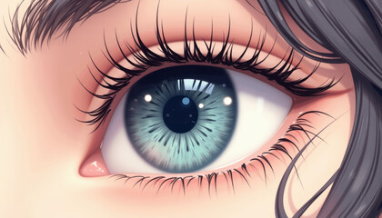 Close-up of a beautiful blue eye with dramatic eyelashes, highlighting educational messages for World Glaucoma Day.