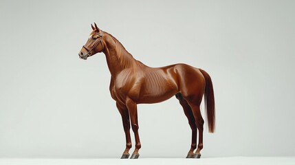 Obraz premium Chestnut horse standing against neutral background.