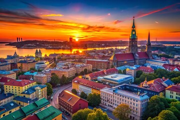 Obraz premium Gothenburg Sweden Skyline Silhouette Drone Photography - Cityscape Vector Art Design