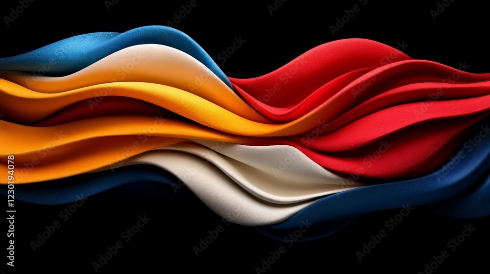 Poster abstract flow: a mesmerizing, vibrant abstract composition of flowing waves in red, orange, yellow, 