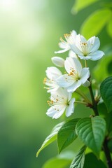 Fragrant white flowers bloom on climbing honeysuckle vines in spring, periclymenum, honeysuckle