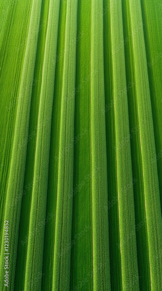 Poster Smart Precision Farming Captivating Drone View of Lush Green Crop Fields with Clean Lines and Textured Patterns - Advanced Agricultural Solutions for Sustainable Growth
