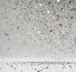 Silver confetti falling from the sky in a white background, anniversary decor, colorful, festive