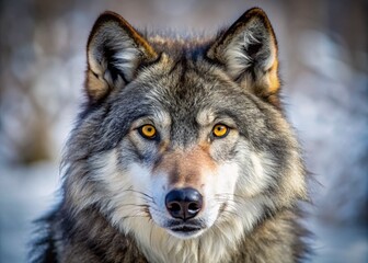 Fototapeta premium Gray Wolf Closeup, Omega Park, Montebello, Quebec, Canada - Wildlife Macro Photography