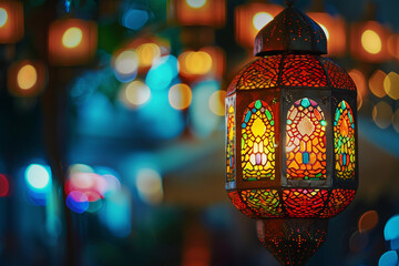 Beautiful greeting card with holiday composition for happy celebrate Ramadan, abstract vivid composition consists of fictional unreal fantastic vision on background