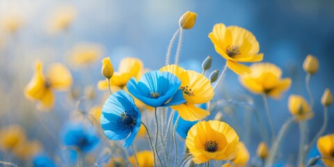 Stunning Yellow and Blue Flowers in Bloom.