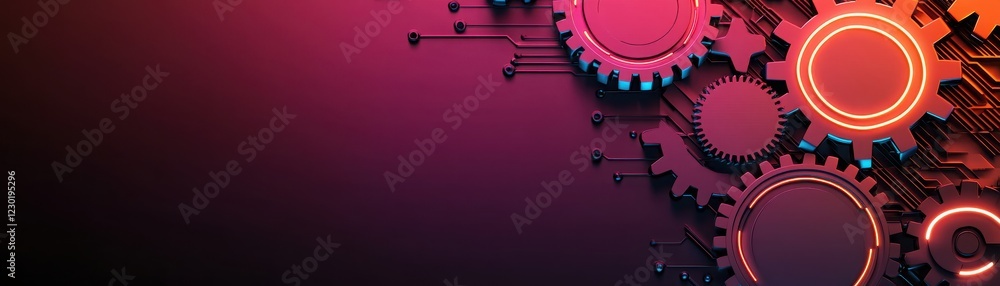 Poster abstract gears on a vibrant background, symbolizing innovation and mechanical design for tech-focuse