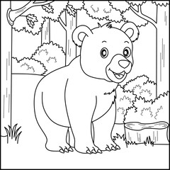 Bear line art for coloring book with simple background