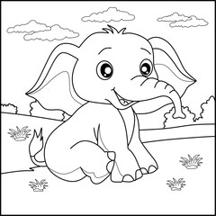 Elephant line art for coloring book with simple background