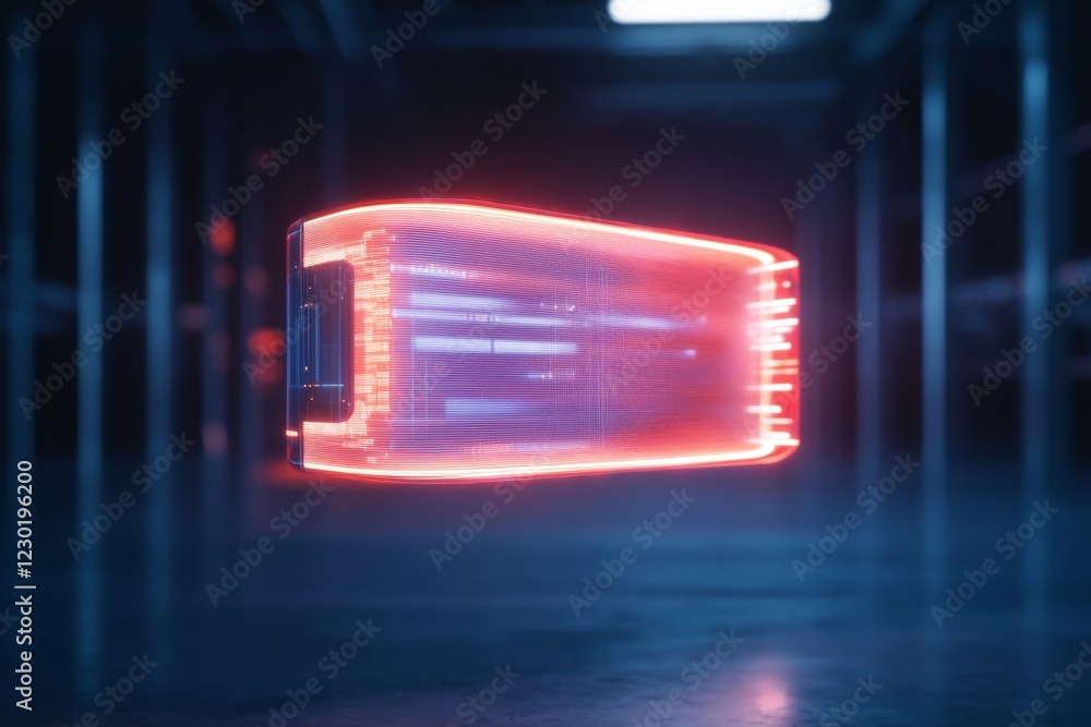 Fototapete neon cyber interface futuristic vr hologram display in industrial space - advanced ui design for tec