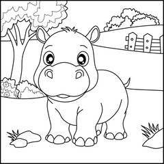 Hippopotamus line art for coloring book with simple background