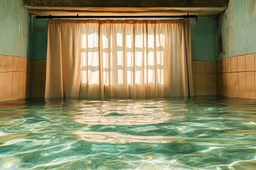 Obraz premium Flooded room scene abandoned building indoor low angle serenity