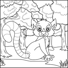 Lemur line art for coloring book with simple background