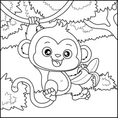 Monkey line art for coloring book with simple background