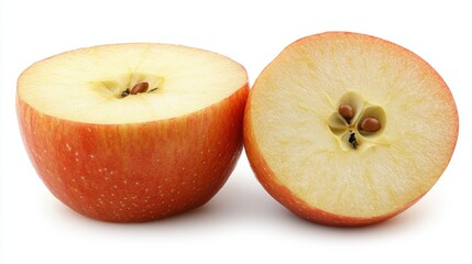 Freshly Cut Red Apple Halves with Juicy Flesh and Seeds Visible
