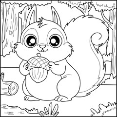 Squirrel line art for coloring book with simple background
