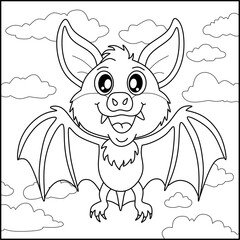 Vampire bat line art for coloring book with simple background