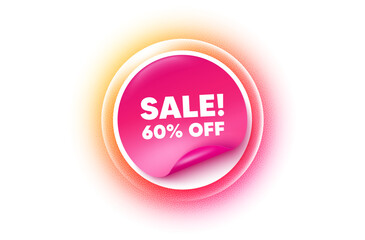 Sale sticker orange gradient. Paper offer price tag. Sale 60 percent off discount. Promotion price offer sign. Retail badge symbol. Sticker label. Grain dots effect. Vector