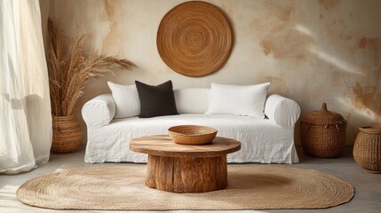 Cozy Minimalist Living Room with Natural Textures and Soft Colors