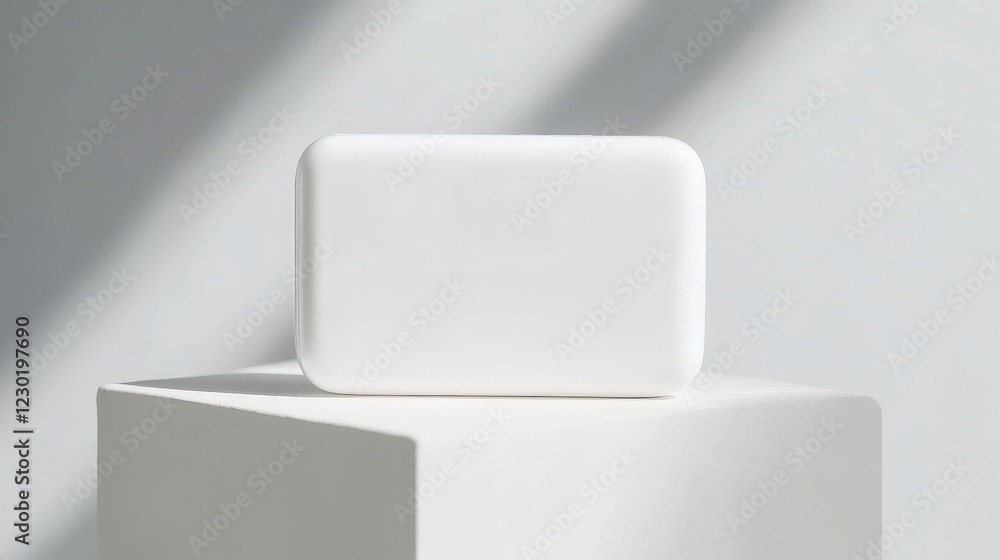 Poster white rectangular container on white cube display