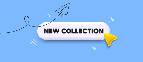 New collection search bar. Share plane line icon. New collection. New fashion arrival sign. Advertising offer symbol. Search button with 3d cursor. Vector