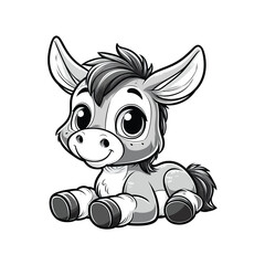 Adorable Cartoon Donkey - Black and White Line Art for Coloring Books and Kids' Illustrations