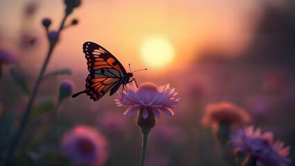 Enchanting Atlas Moth Resting on a Flower During a Serene Twilight
