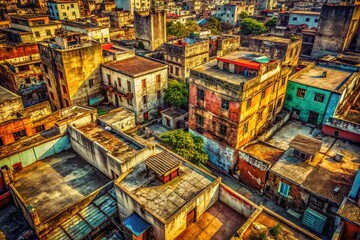 Gritty Urban Aerial: Grunge Textures & Rough Surfaces, Vintage Industrial Aerial Photography