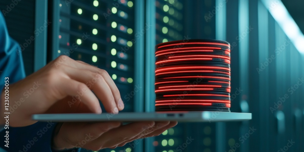Aufkleber Futuristic Server Room Analysis Next-Gen Software Code Review and IT Infrastructure Security Visualization with Red LED Design - Cutting-Edge Data Protection for Tech Enterprises