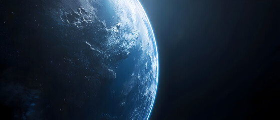 View of Earth from space, showcasing the curvature of the planet illuminated by sunlight against a dark backdrop