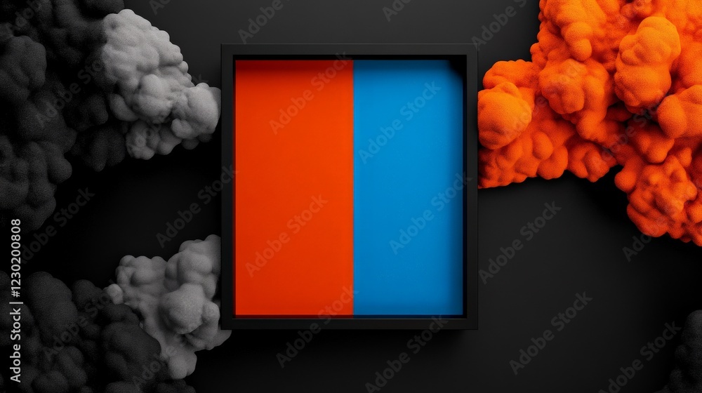 Poster abstract ink colors in frame: a captivating abstract image featuring vibrant orange and blue ink clo