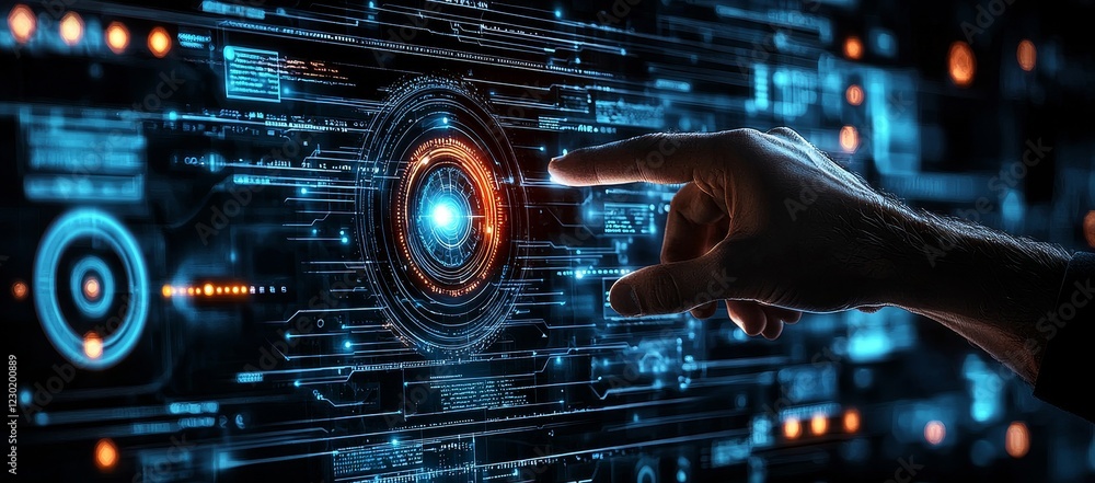 Aufkleber the idea of digital transformation, iot, and software technology development. a software engineer us