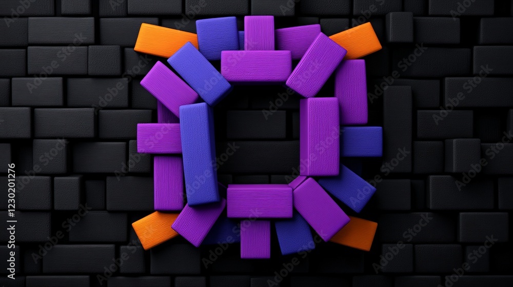 Poster abstract geometric pattern: a captivating arrangement of vibrant purple and orange rectangular block