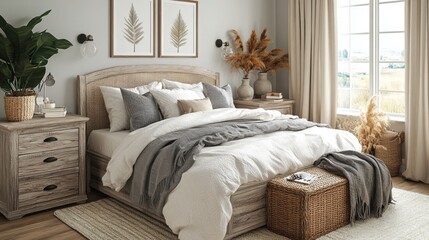 Cozy and Modern Bedroom with Natural Textures and Soft Decor