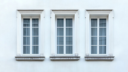 A classic Palladianstyle window with three sections and white trim displayed on a plain white wall front view highlighting architectural beauty futuristic tone complementary color
