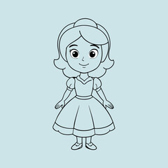 Cute Girl in Beautiful Dress Outline for Coloring