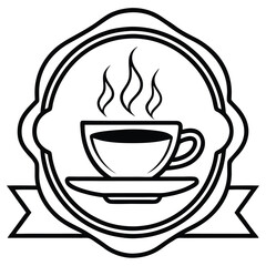 A minimalist coffee shop logo in vector line art, featuring a steaming coffee cup with elegant typography to convey warmth and sophistication.