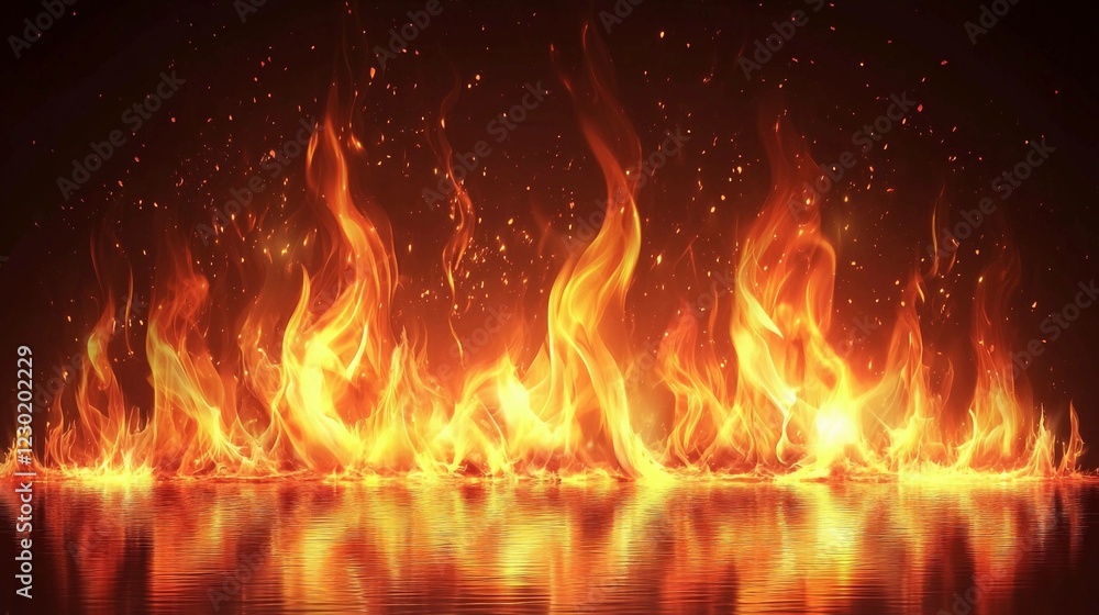 Poster bright fiery reflections illuminate a tranquil surface at night in an enchanting display of light an