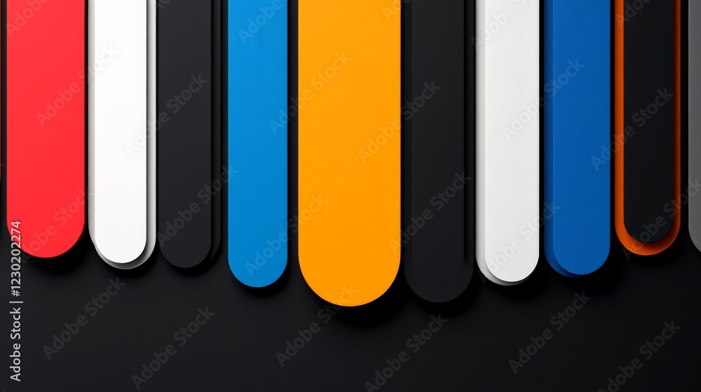 Poster abstract color blocks: a vibrant array of rounded color blocks in red, white, black, blue, and orang