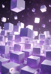Obraz premium Soft purple and white cubes emitting a gentle glow in mid-air, gelatinous, minimalist