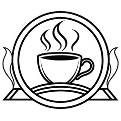 A minimalist coffee shop logo in vector line art, featuring a steaming coffee cup with elegant typography to convey warmth and sophistication.