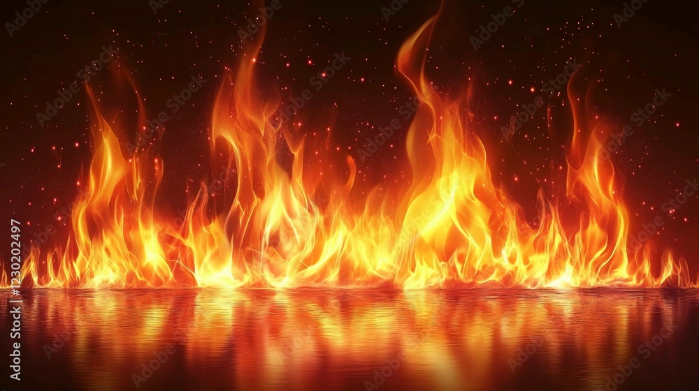 Aufkleber bright fiery reflections illuminate the surface, creating a vibrant and dynamic scene of flames danc