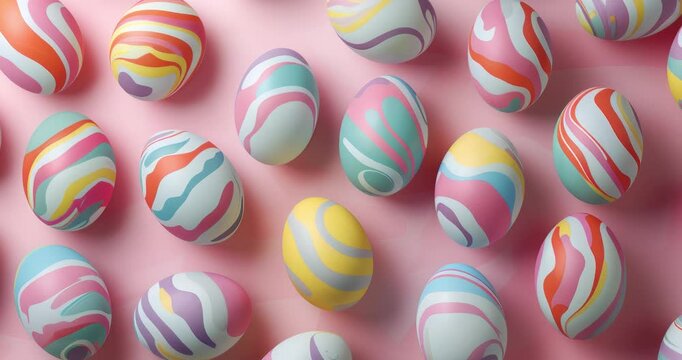 easter eggs striped colorful pattern pink background close-up high-resolution detailed composition