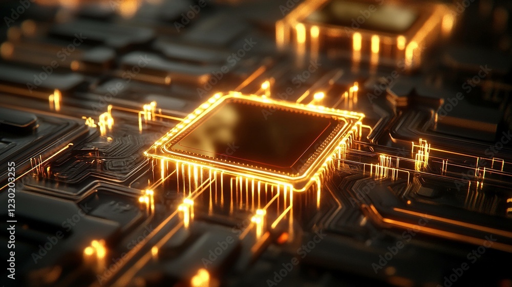 Poster quantum processor emitting a bright glow captures the essence of advanced technology in modern compu