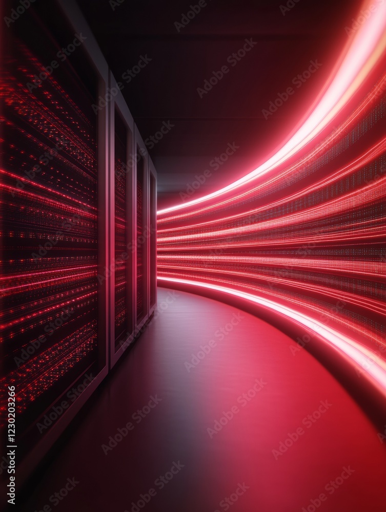 Poster Futuristic Digital Data Architecture Neon Encrypted Pathway Leading to Central Storage Vault - Resilient Business IT Solutions and Disaster Recovery Visual
