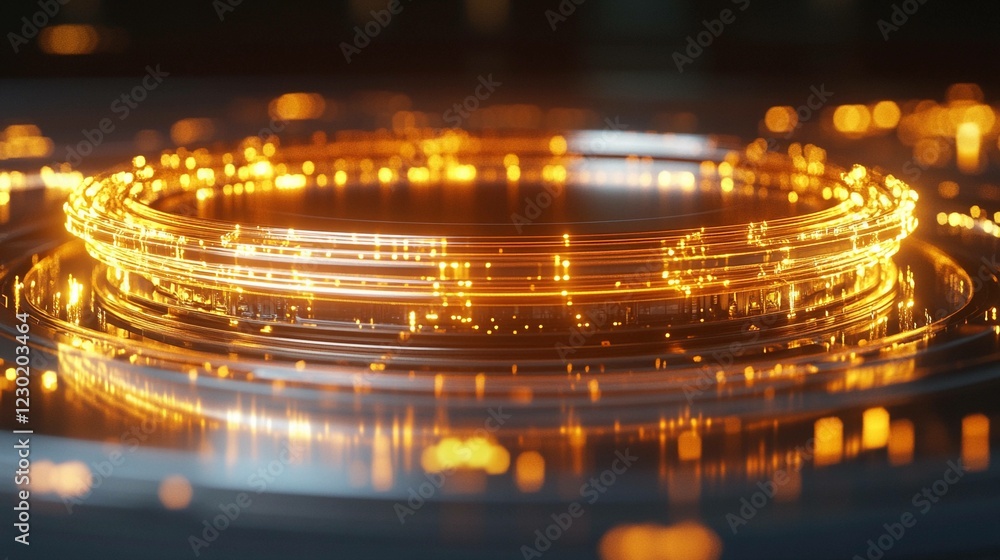 Poster glowing rings of a quantum processor illuminated in a high-tech environment showcasing advanced comp