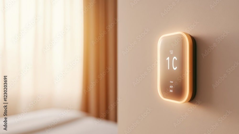 Aufkleber ambient smart thermostat display in modern home sleek wall-mounted interface with soft glow - iot en