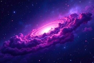 Fototapeta premium Swirling purple gas clouds against a backdrop of starry night sky, nebula, cosmos, galaxy formation
