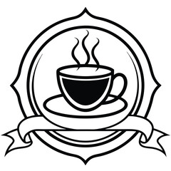 A minimalist coffee shop logo in vector line art, featuring a steaming coffee cup with elegant typography to convey warmth and sophistication.