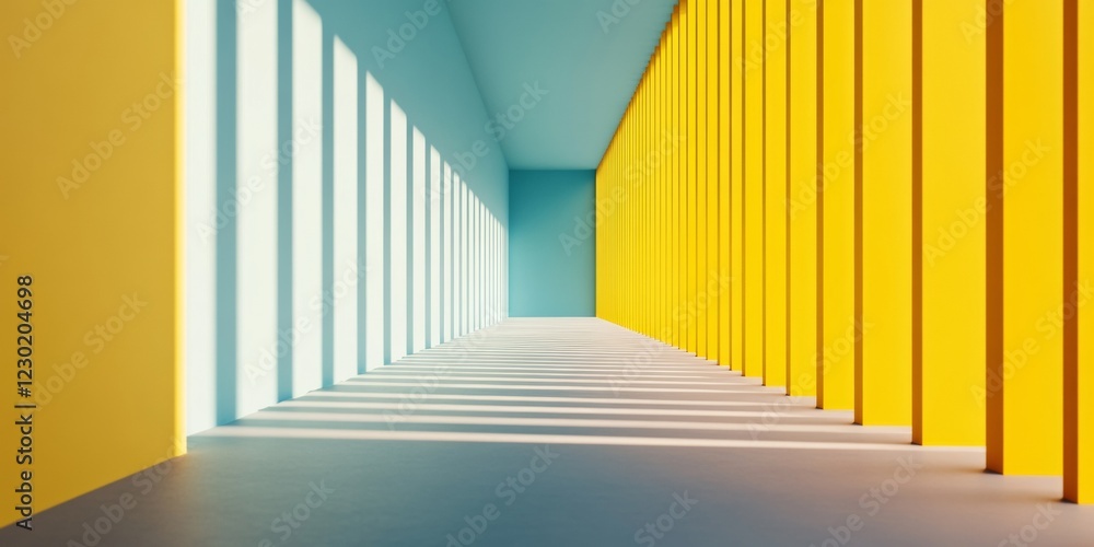 Poster modern minimalist workspace vibrant geometric hallway with bold colors and light play inspiring arch